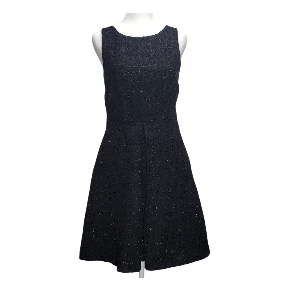 Jennifer Lopez Black Metallic Tweed Dress Sz 12 Mesh Back LBD Party Modern Glam